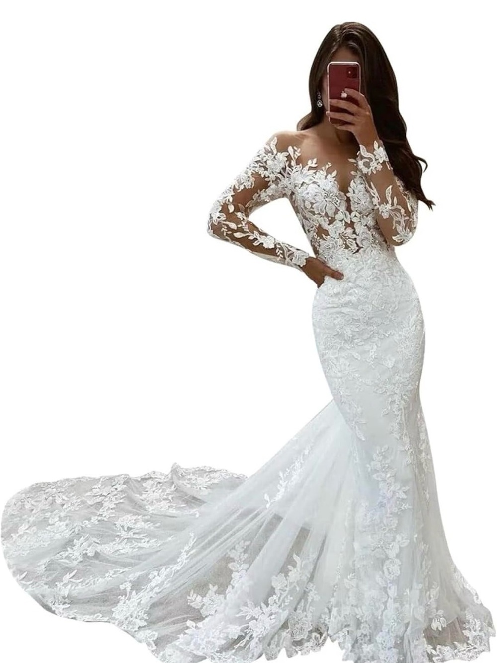 🌹Elegant White Lace Mermaid Wedding Dress with Long Sleeves🌹
